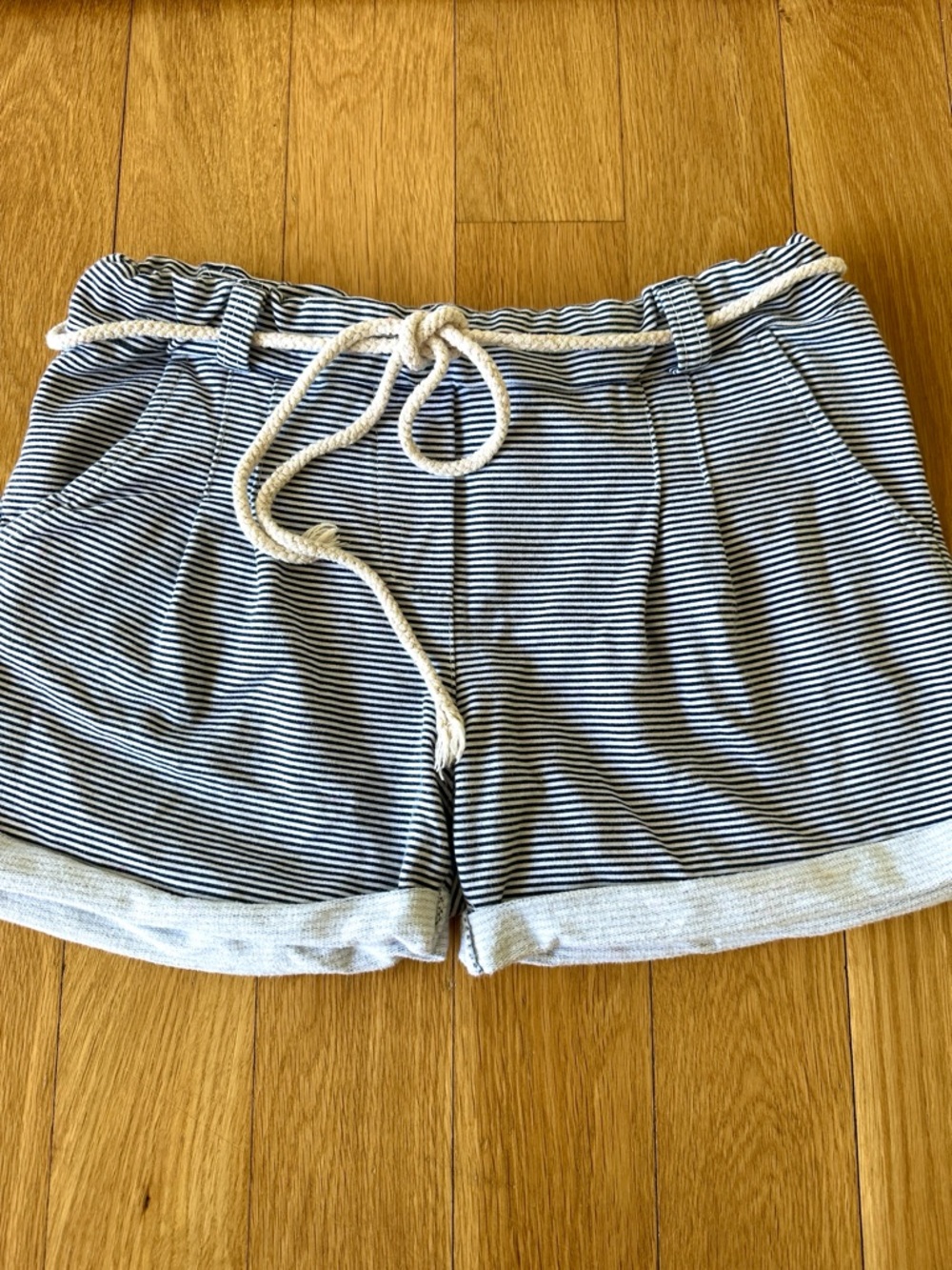 Striped Navy and White Drawstring Women’s Shorts Made in Italy